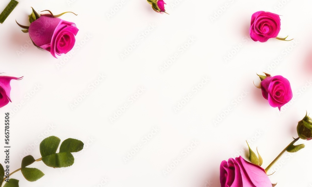 pink rose and petal on white background created with generative AI