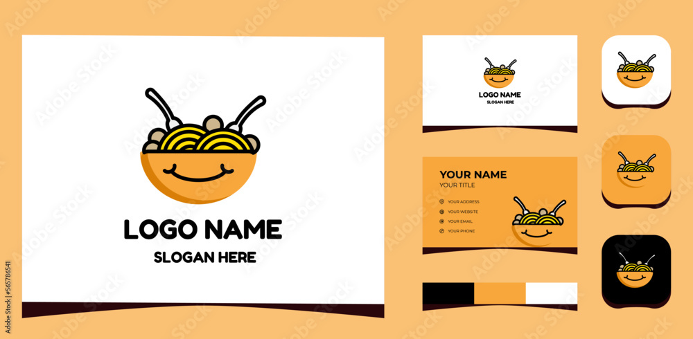 Template Logo Creative Asian Food, Soup bowl, meatball, restaurant. Creative Template with color pallet, visual branding, business card and icon.
