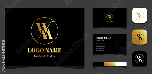 Template Logo Creative Initial W M luxury gold concept. Creative Template with color pallet, visual branding, business card and icon.