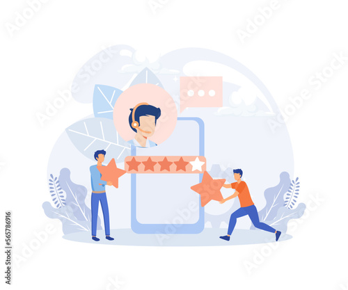 Various Online Survey and Rating Icons. Characters Filling Survey Form, putting Check Marks on Checklist and giving Five Star Feedback. User Experiences Concept. flat vector modern illustration