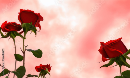 red rose and petal on white background created with generative AI