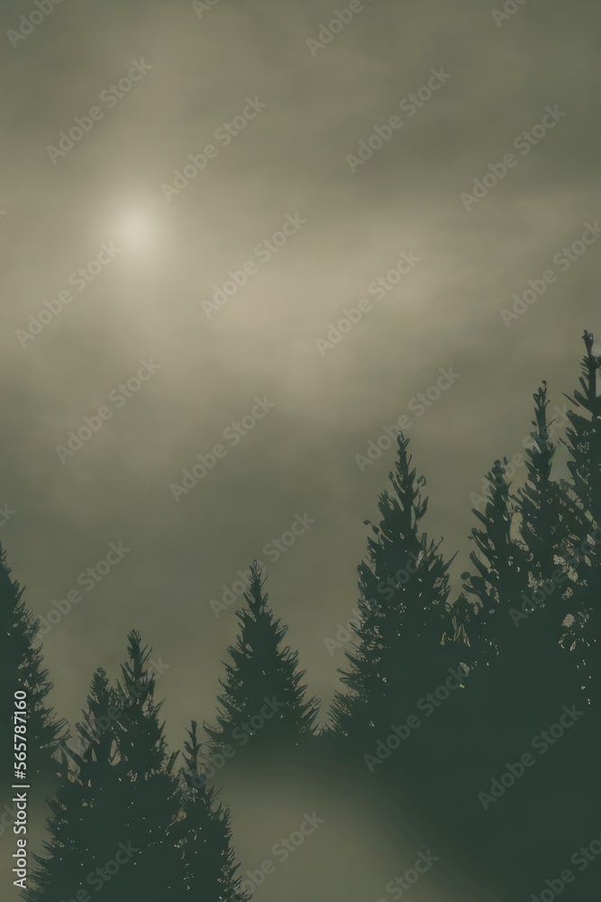 forest in the mountains background  trees silhouette background created with generative AI
