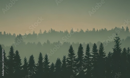 forest in the mountains background trees silhouette background created with generative AI