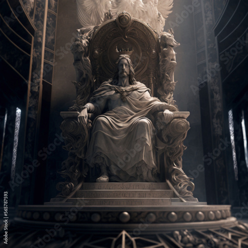 Jesus sitting on the throne, millennium 1000 years, gospel, Generative Ai