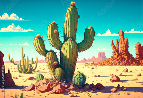 Illustration of a Cactus in the desert - Generative AI