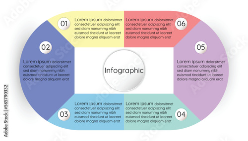 Infographic sectioned template for business information presentation. Vector geometric elements. pastel color modern workflow diagrams. Report plan 6 topics