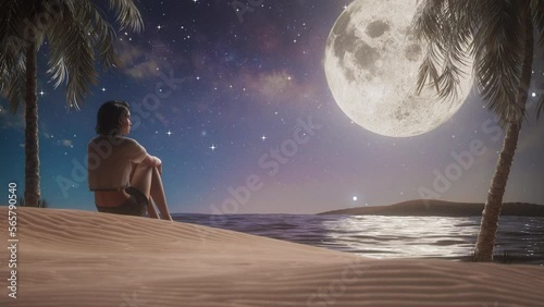 lofi loop moon ocean magic and relaxing meditation animation photo