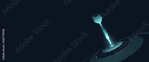 Dart is hitting on center target dart board. Concept of success, goals business. Vector illustration