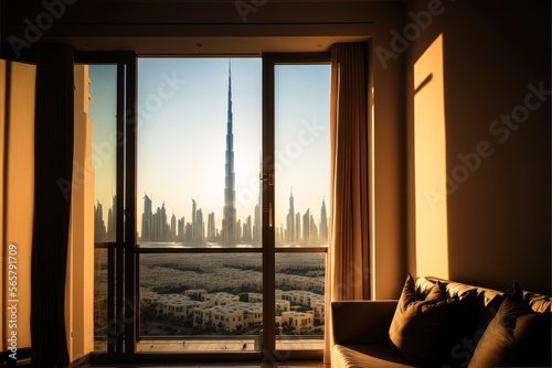 Fototapeta View of burj khalifa from a luxury apartment - Generative AI
