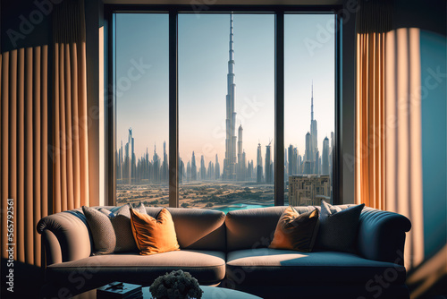 Fotografia View of burj khalifa from a luxury apartment - Generative AI