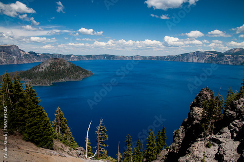 Crater lake under clouds