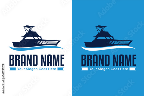 simple Yacht boat sea illustration logo design