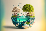 The concept of ecology and water conservation in honor of World Water Day. The importance of preserving natural resources for future generations. Paper art design.