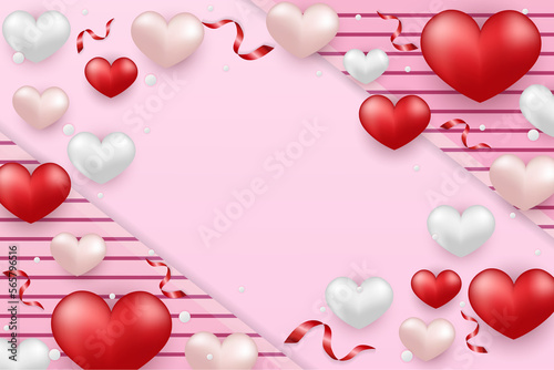 Happy Valentine's Day backgrounds with heart frames and patterns in modern flat style for decor, greetings, packaging, print, web