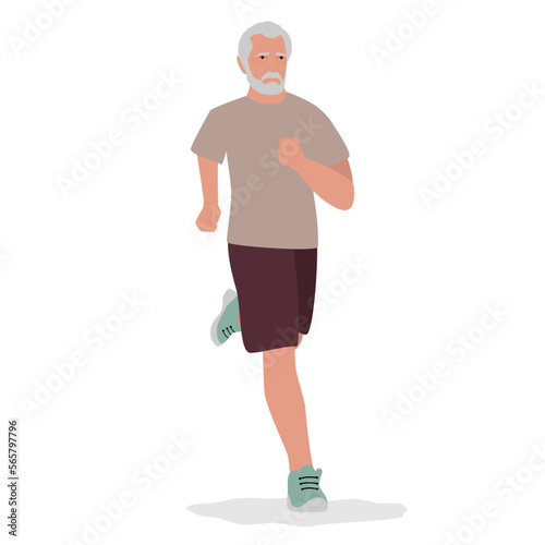 Happy senior active man running flat vector