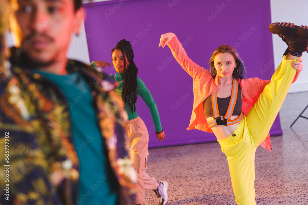 Image of group of group of diverse female and male hip hop dancers ...