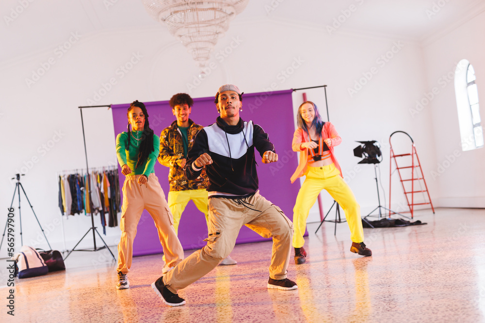 Image of group of group of diverse female and male hip hop dancers ...
