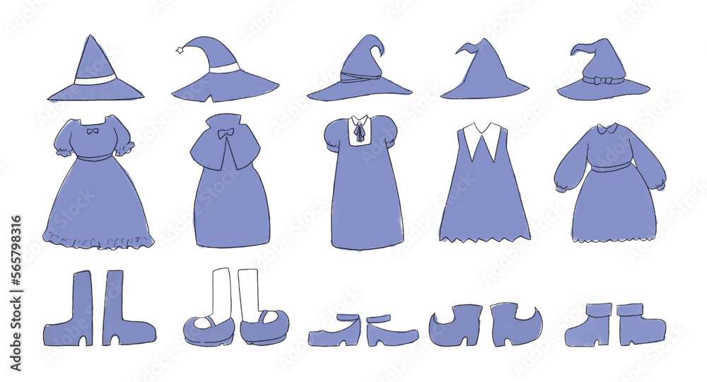 青の魔法使いのドレスのイラストセット 青の魔法使いのドレスのイラストセット