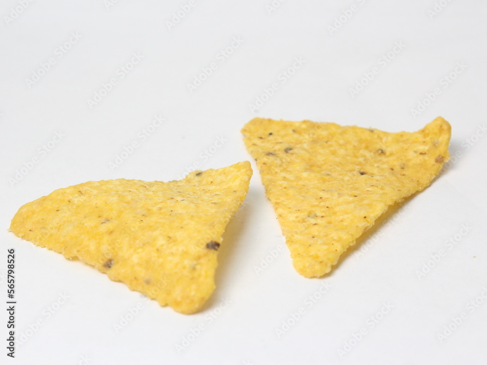 nachos chips isolated on a white background, side view nachos chips isolated on a white background, side view