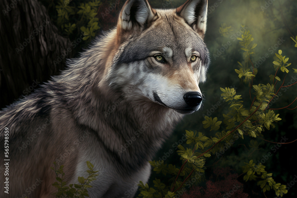 Obraz premium Beautiful wolf in his prime (AI Generated)