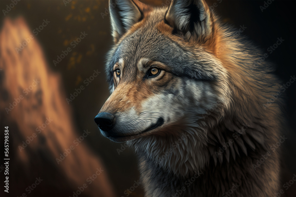 Fototapeta premium Beautiful wolf in his prime (AI Generated)