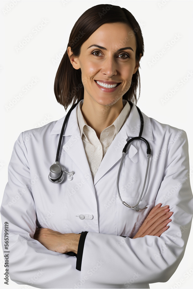 Fototapeta premium Portrait of a beautiful doctor in front of a screen (AI Generated)