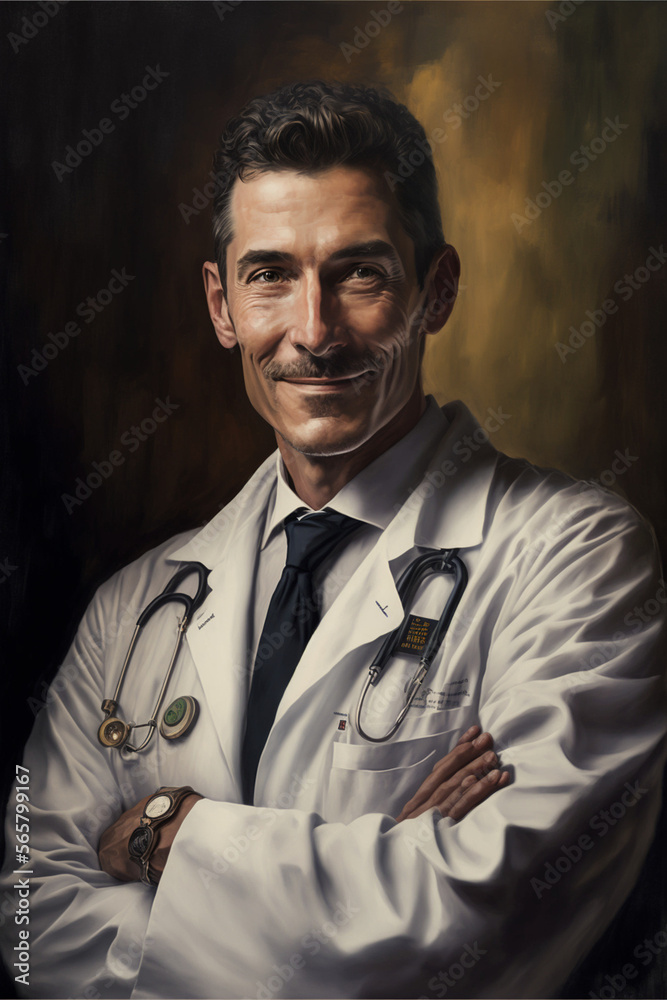 Portrait of a beautiful doctor in front of a screen (AI Generated)