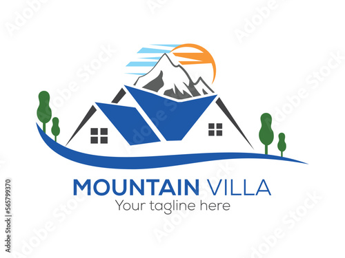 Real estate logo design icons with mountain and house symbol.