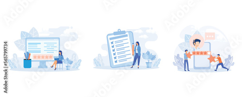 Customer support illustration. Characters using online helpdesk platform. People asking a questions and receiving answers from helpdesk operator or chatbot. flat vector illustration