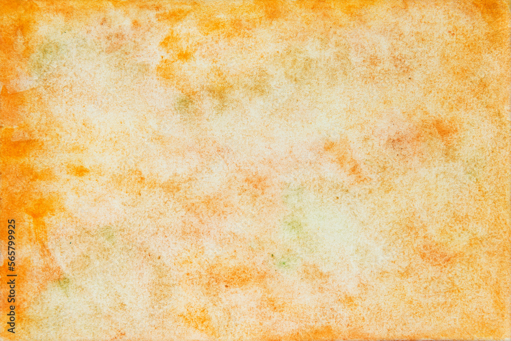 Abstract orange and green watercolor on paper texture background.