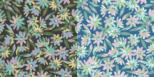 SEAMLESS GRUNGE DISTRESSED HAND PAINTED FLORAL PATTERN SWATCHES