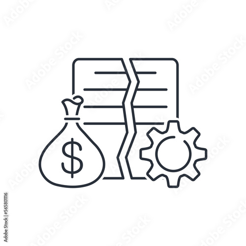 Rupture of the technical cooperation contract. Vector linear icon isolated on white background.