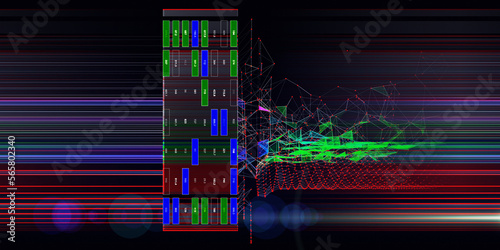 Tableau sur toile Abstract  background contain grid chaotic web with blurred lines data