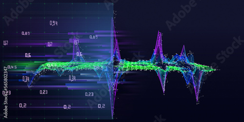 Abstract  background contain polygonaly graph and net with data blurred lines in dark. Technology 3d wireframe polygonaly concept.  Big Data. Banner for business, science and technology. photo