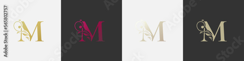 letter m beauty logo with flourish ornament