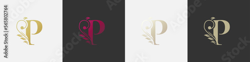 letter p beauty logo with flourish ornament