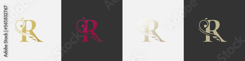 letter r beauty logo with flourish ornament