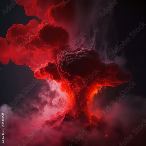 Abstract Rendering of Red Glowing Steam like Flowing Smoke, Generative Ai Illustration