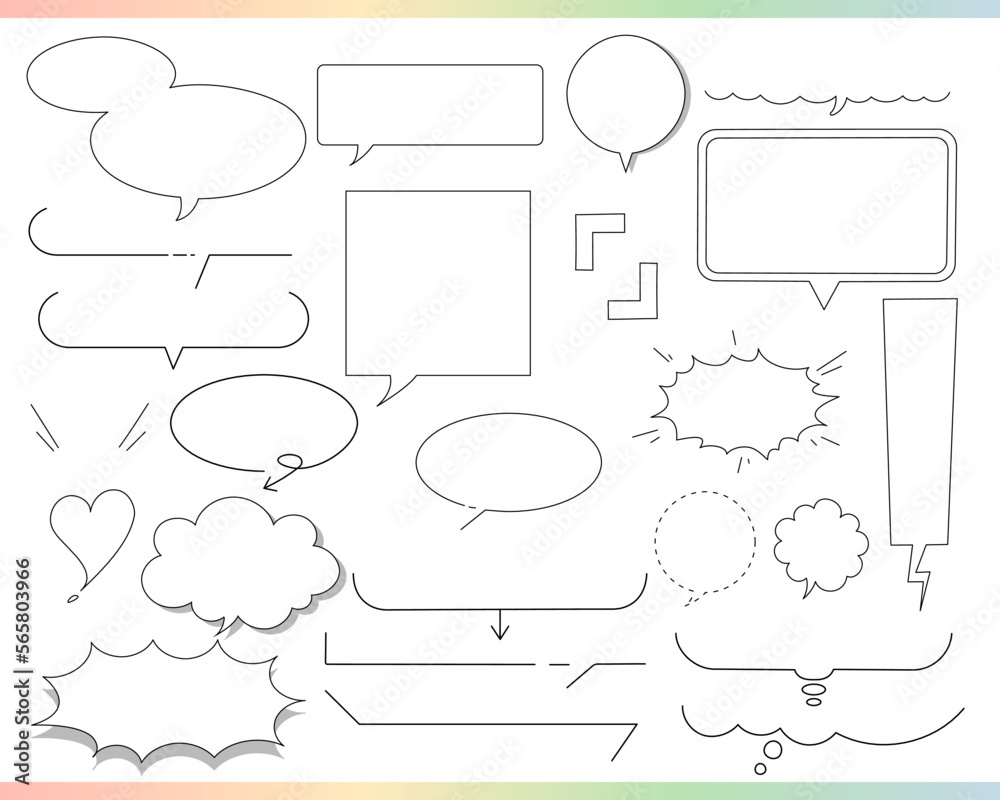 Fototapeta premium 吹き出しセット③線画 白地付き