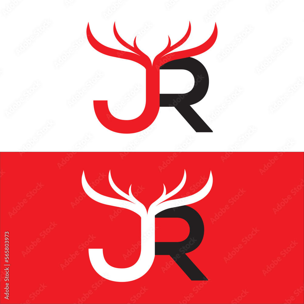 Letter Jr red and black color logo. Antlers, deer horn logo. Letter Jr red and black color logo. Antlers, deer horn logo.