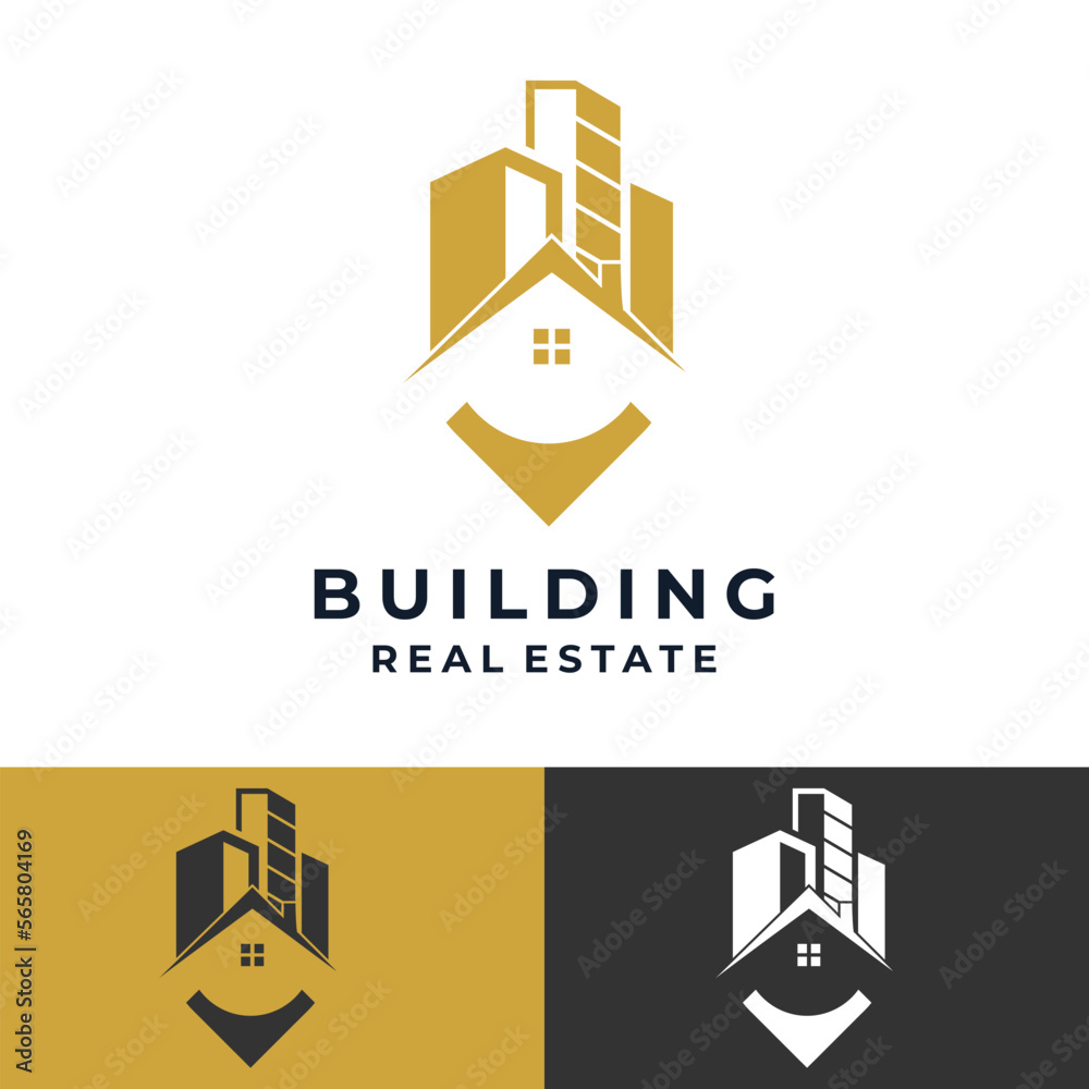 Roof and building combination real estate logo vector illustration. Roof and building combination real estate logo vector illustration.