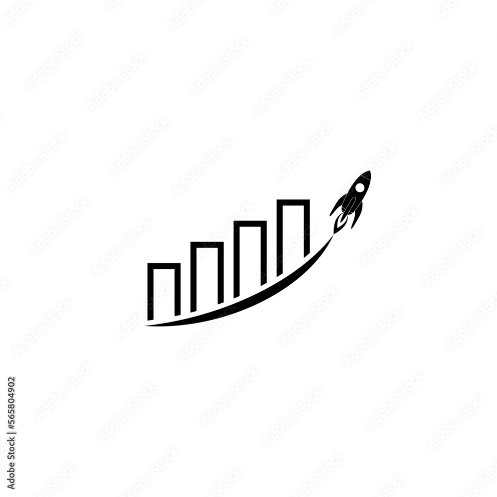 Business Graph with rocket going up icon isolated on white background Business Graph with rocket going up icon isolated on white background