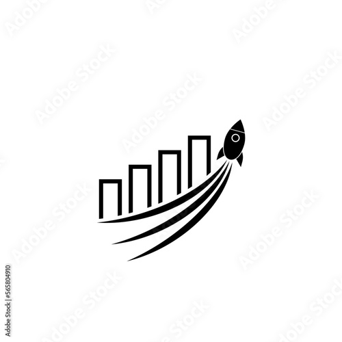 Business Graph with rocket going up icon isolated on white background