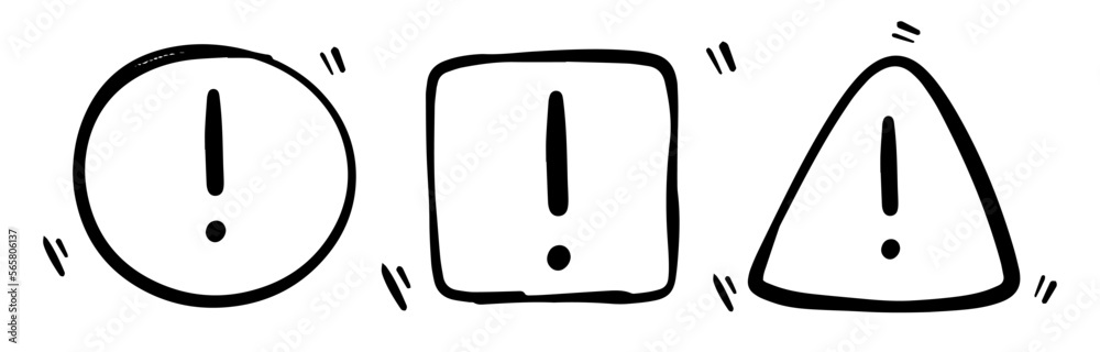 Exclamation mark icon design vector set. Hand drawn alert warning symbol. Exclamation mark icon design vector set. Hand drawn alert warning symbol.