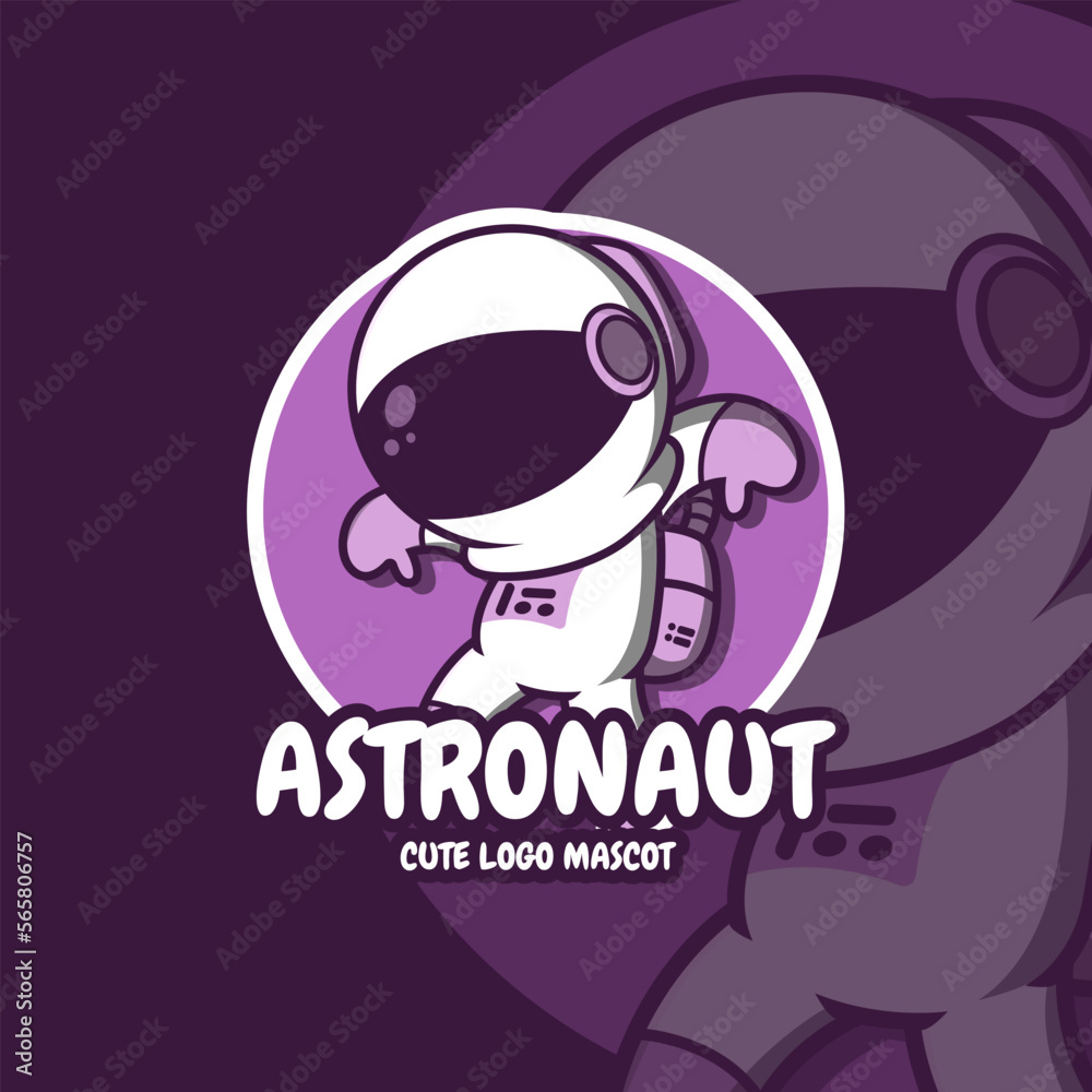 Vector cute logo mascot of astronaut with purple accent