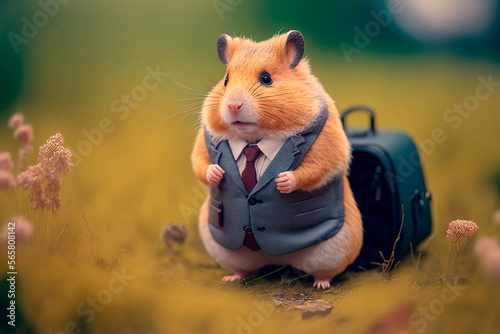 hamster in a suit going camping on work Generative AI photo