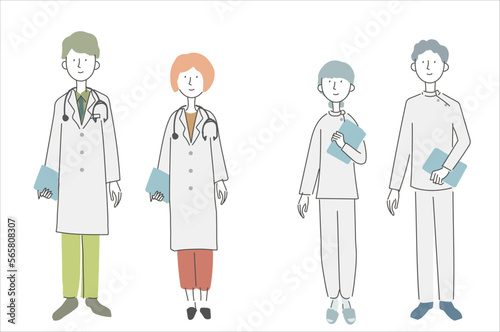 医療スタッフ　医師と看護師　イラスト　
