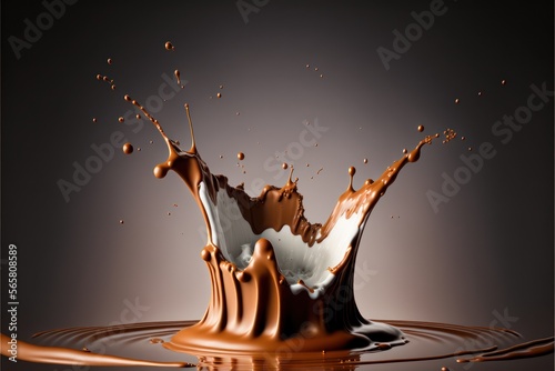 Chocolate bonbon dropping into liquid chocolate. Generative AI