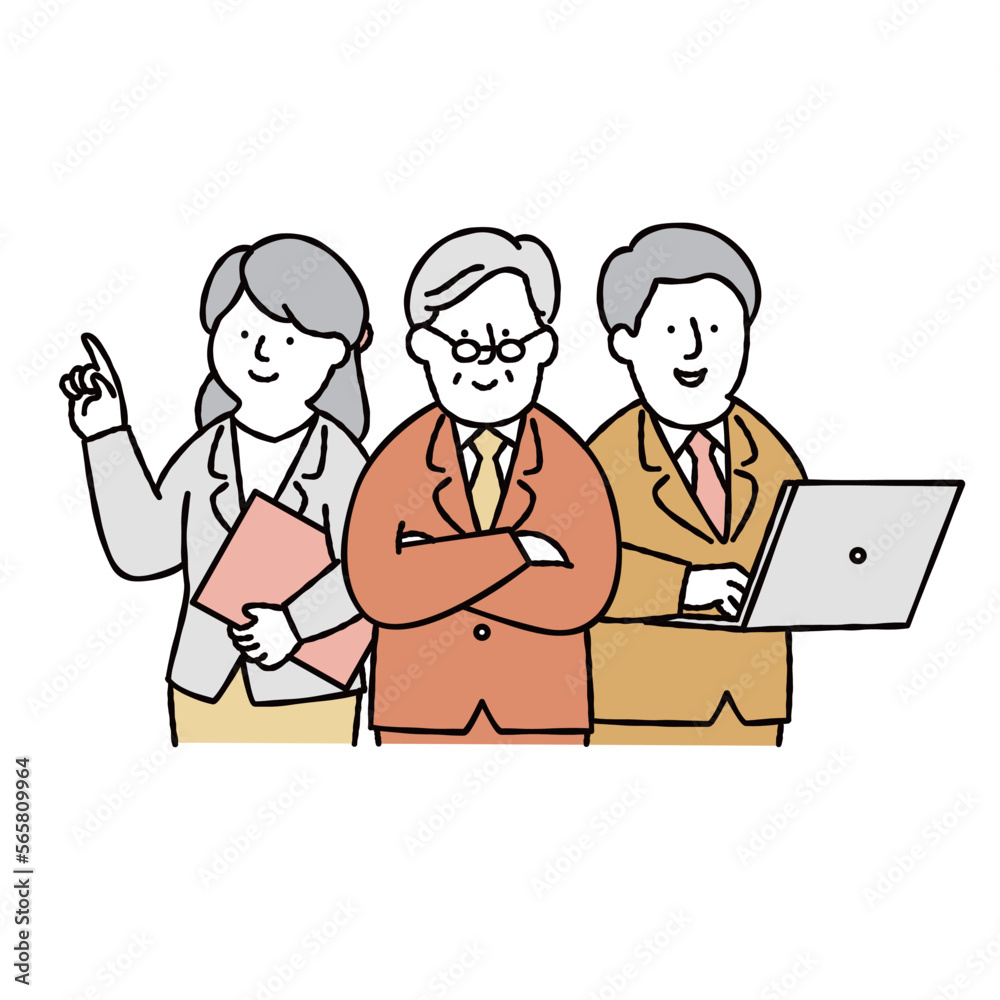 会社員のチームワーク　グループ　部署　イエロー