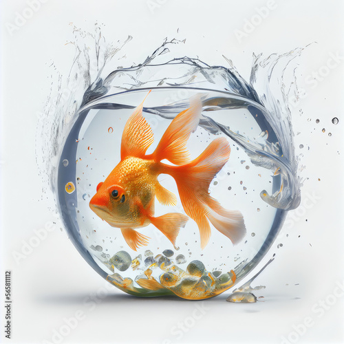 Goldfish in bowl white background